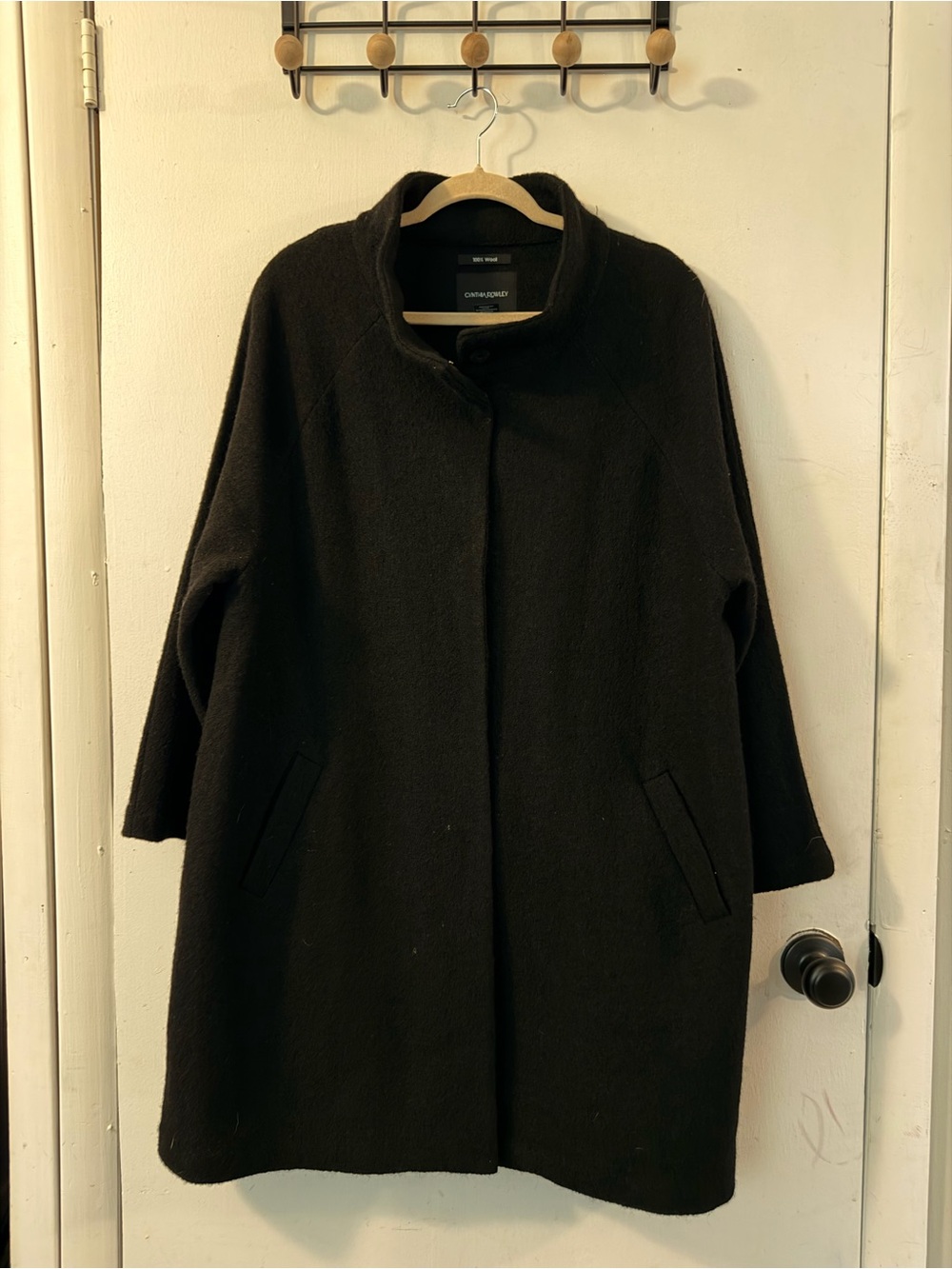 Cynthia Rowley Black 100% Wool Blend Stand-Collar Pea Coat